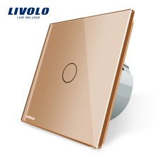 Livolo Electric Switch EU standard 220V/50~60Hz Luxury Crystal Gold Glass Panel Wall Lighting Switch For Home VL-C701-13